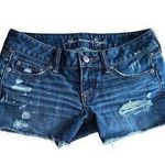 American Eagle Outfitters Distressed Stretchy Denim Shorts Mid Rise Size 4 Blue Photo 0