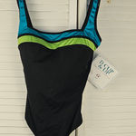 NWT It Figures‎ Womens Black Peacock One Piece Swimsuit 14 Photo 0