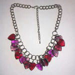 Silver Tone Heart Charm Statement Necklace with Red and Pink Accents Photo 3