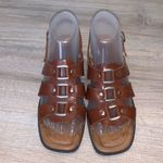 basic editions  brown leather buckle block heel sandals Photo 2