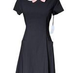 Unique Vintage NWT  Women's Collared Black Swing Dress with Pink Bow Size 10-12 Photo 0