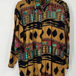 Jane Ashley VTG  Gauze Top Blouse Button 3/4 Sleeves Beaded Western Aztec Artwear Photo 0