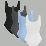 SheIn Women's Bodysuits Set - Black, Gray, Blue, and White Photo 3