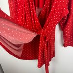 Anne Klein  Red Polka Dot‎ Faux Wrap Blouse Size 2X Stretch Retro Long Sleeve Photo 2