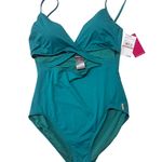 Vince Camuto NEW Wrap One Piece Swimsuit - Jet Set Solids-Riviera Teal Sz 12 Photo 0