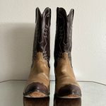 Vintage Brown Tan Leather Western Festival Wingtip Mid Calf Heeled Cowboy Boots Size 7.5 Photo 10