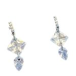 American Vintage Crystal Glass Dangle Earrings Diamond Shape Teardrops 3/4” Rhinestone Posts New Photo 2