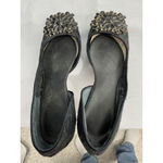 Nine West Womans  Jaquita Slip On Pumps 7 M Black Stiletto Peep Toe Brooch Detail Photo 5