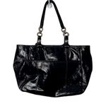 Coach Carryall Madison Handbag Navy Patent Leather Silver Logo Photo 3