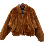 Free People $168 Faux Fur Furry Bomber Jacket Terracotta Golden Brown Size S Photo 3