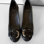 Stuart Weitzman Low Wedge Pump Women Size 8.5 Black Patent Leather Buckle Comfy Photo 2