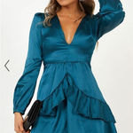 Showpo Teal Satin Dress Size 6 Blue Photo 0