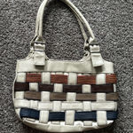 Vintage Off White Woven Zipper Panel Handbag Textured Artisan Purse Tan Photo 0