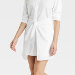 Universal Threads Universal Thread White Tie Front Mini Shirt Dress Photo 0