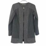 Women’s XS Wool Blend Longline Coat Herringbone Minimalist Zip Front Overcoat Gray Photo 6