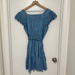 Old Navy  | Blue Denim Chambray Embroidered Cutwork Eyelet Peasant Mini Dress, L Photo 3
