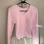 For Love & Lemons  sweater Fuzzy Cropped Ruched Barely Pink Size Large stretch Photo 0