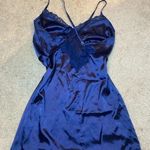 Satin Lace Trimmed Slip Dress Estimated Size Medium Navy Blue Photo 1