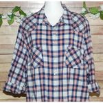 Red Ranch Women's Plaid Studded Button Up Shirt Size 2X Long Roll Tab Sleeves Blue Photo 1