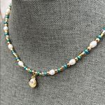 Handmade Freshwater Pearl and Turquoise Seed Bead Necklace ✨ Photo 1