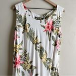 Vintage 80s Two Palms Tropical Floral Print Ruffle Hem Sleeveless Midi Dress, L White Size L Photo 1