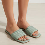 Soda  Green Summer Flat woven Sandals Mules slides trendy faux leather Sz 7.5 Photo 0