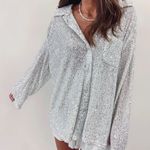 Boutique Indie Collection Silver Sequin Button Down Photo 3