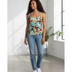 Zelos  Tropical Floral Racerback Workout Tank Green Orange Size Medium Photo 10