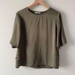 Everlane Olive Green Hammered Satin Short Sleeve Women's Top minimalist casual S Photo 0