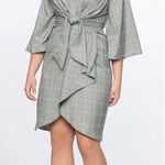 Eloquii  Gingham Plaid Tie Front Wide Sleeves Midi Dress Gray Plus Size 26 NWT Photo 0