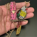 Betsey Johnson Gold-tone Enameled Bejeweled Rhinestones Parrot 30” Necklace Photo 4