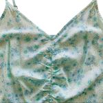 Abound  Women's Aqua Blue Floral Print Boho Ruched Crop Tank Top Large Photo 3