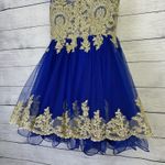 Tulle Prom Homecoming Dress Blue & Gold High Neck Tank Above Knee Length Size 4 Photo 6