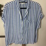 Evereve Blue White Stripe Button Up Short Sleeve Shirt Top Womens Size Small Photo 2