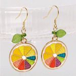 Citrus Slice Earrings with Gold Accents Green Photo 3