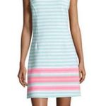Lilly Pulitzer Dress Lana Cap-Sleeve Engineer-Striped Dress Poolside Blue L GUC Photo 0