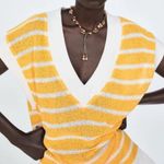 ZARA Yellow and White Striped V-Neck Sleeveless Knit Sweater Medium (NWT) Photo 2