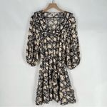 LC Lauren Conrad  Womens Size L Black‎ Floral Ruffle Chiffon Collared Shirt Dress Photo 1