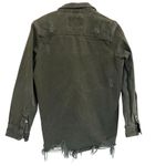 American Bazi  Army Green Button Down Distressed Denim Jacket Size S Photo 4