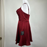 Lulus  Fanciful Flirt Burgundy Satin Cowl Neck Skater Mini Dress Size Small Photo 10