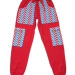 Aviator Nation NWT Geo Big Lightening Bolt Cargo Sweatpants in Red Blue Sweats S Photo 2