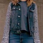 Free People Denim Trucker Jacket Black Knit Hoodie SZ XS Photo 0