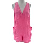 Athleta  Retreat Linen Romper in color Raphanus Pink Sz M Photo 6