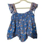 Free People NEW  Nala Printed Babydoll Top Blue Oversize Ruched Top Size XS Photo 0