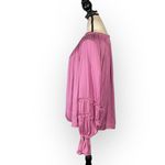 Ramy Brook  Maty Blouse Women's Small Pink Satin Tie Neck Long Sleeve Pleats Photo 3