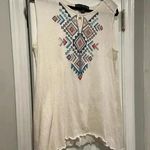 French Laundry Cross Stitch Printed Keyhole Neck Eyelet Boho Tank Top Size L Photo 4