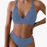 Blue Cheeky Back Cross Bikini High Waisted High Cut Side Straps Bottom M Size M Photo 0
