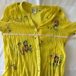 Fig & Flower  Yellow Embroidered Floral Button Front Long Sleeve Tunic Top Sz L Photo 5