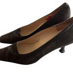 Anne Klein Chocolate Brown Suede Square Toe Kitten Heel Pumps Size 8.5M Photo 3