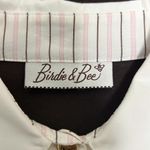 Birdie Bee Brown White Pleated Button Up Short Puff Sleeve Collared Top XS Photo 7